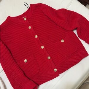 H&M Red Women's Cardigan with Gold Buttons